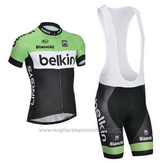 2014 Abbigliamento Ciclismo Belkin Verde e Nero Manica Corta e Salopette